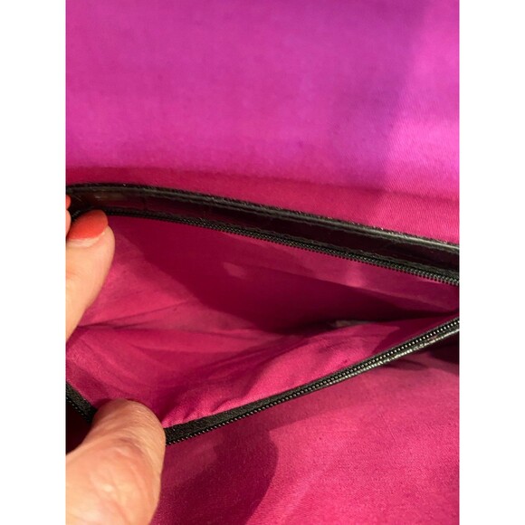 Daisy Fuentes Handbag Purse Black Faux Alligator Skin Clutch w/ Chain Strap Bag - Picture 7 of 9